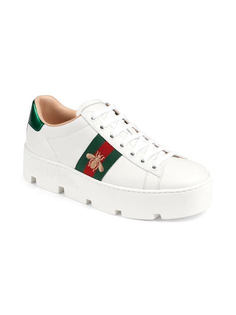 gucci white sneakers with bee|gucci bee platform sneakers.